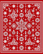 Red White Festive Ornate Floral Butterfly Rug