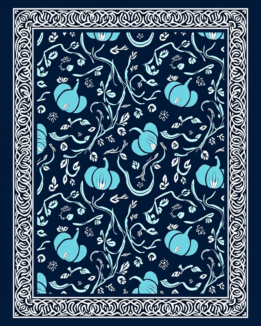 Sky Blue Pumpkin Vine Border Rug