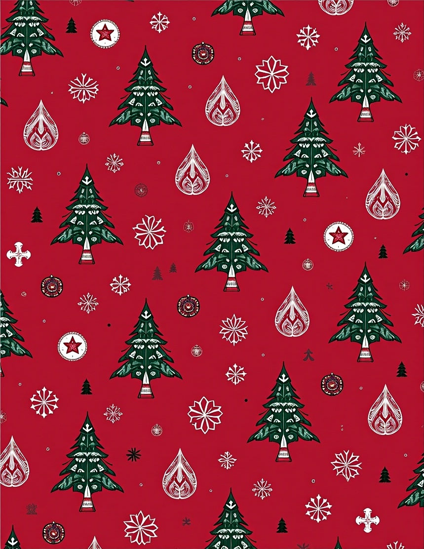 Festive Red Christmas Tree Snowflake Rug