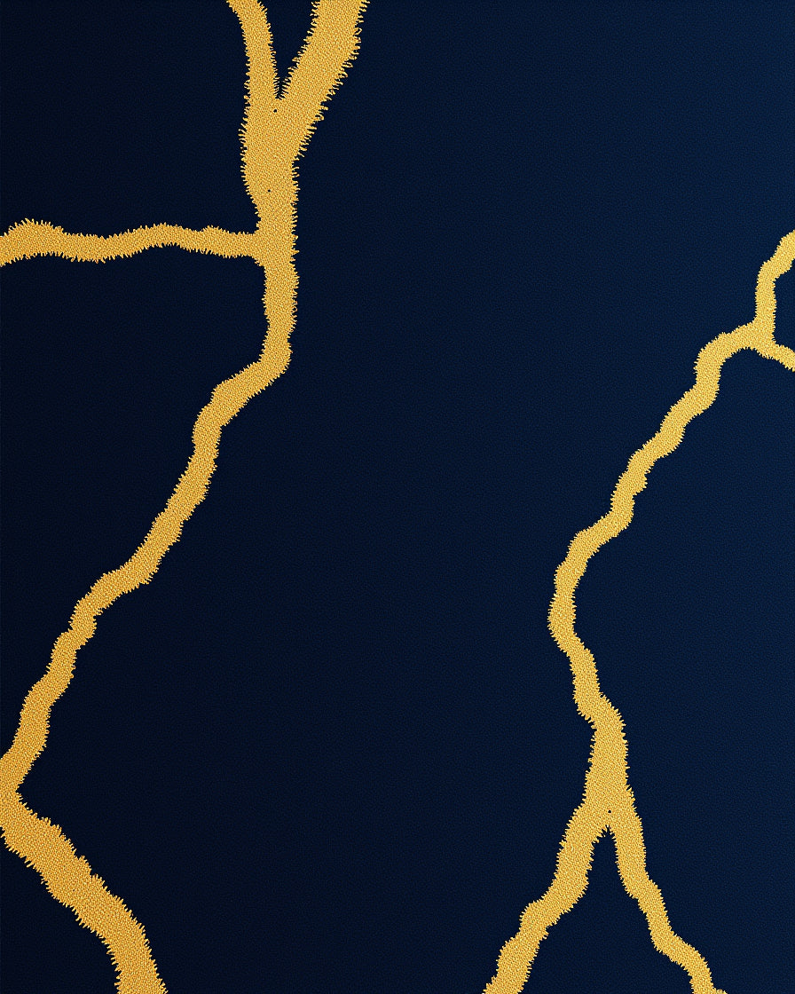 Navy Blue Golden Kintsugi Lines Rug
