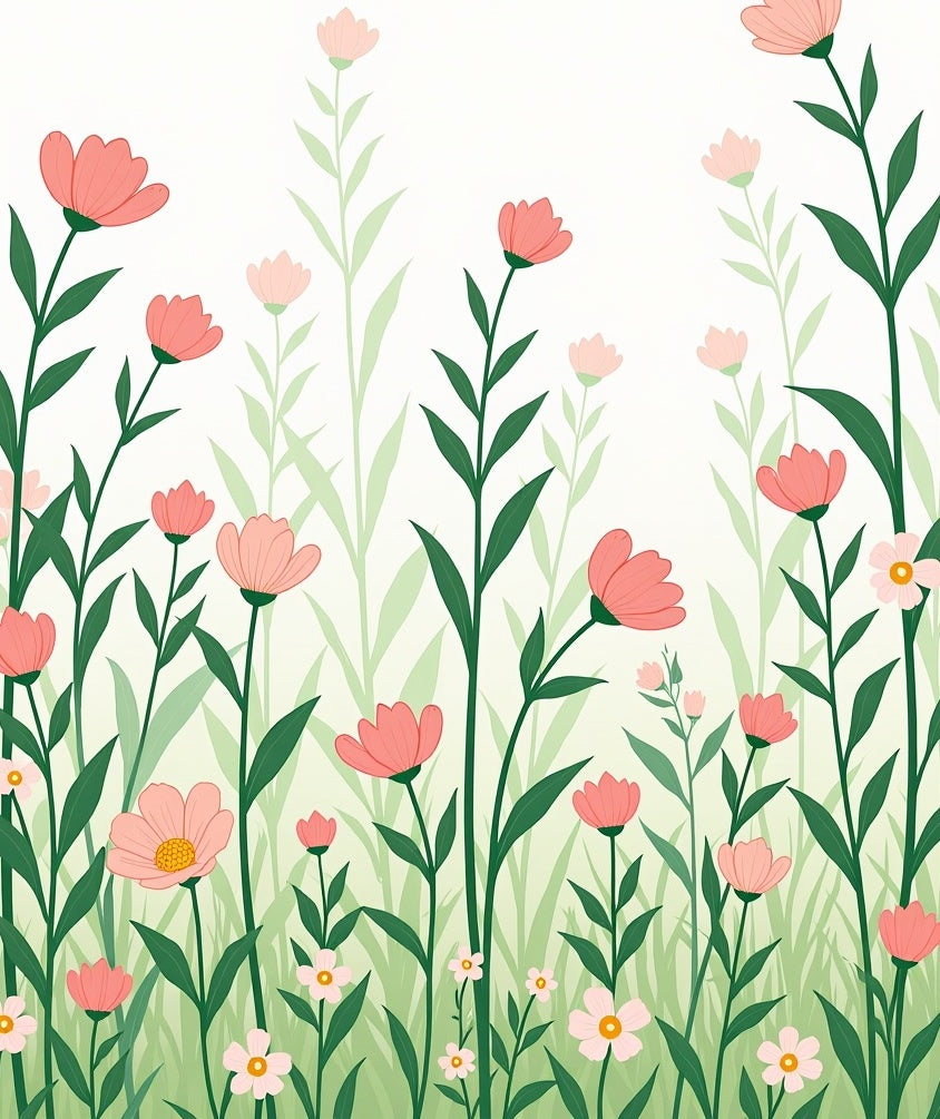 Coral Wildflower Garden Tall Grass Rug