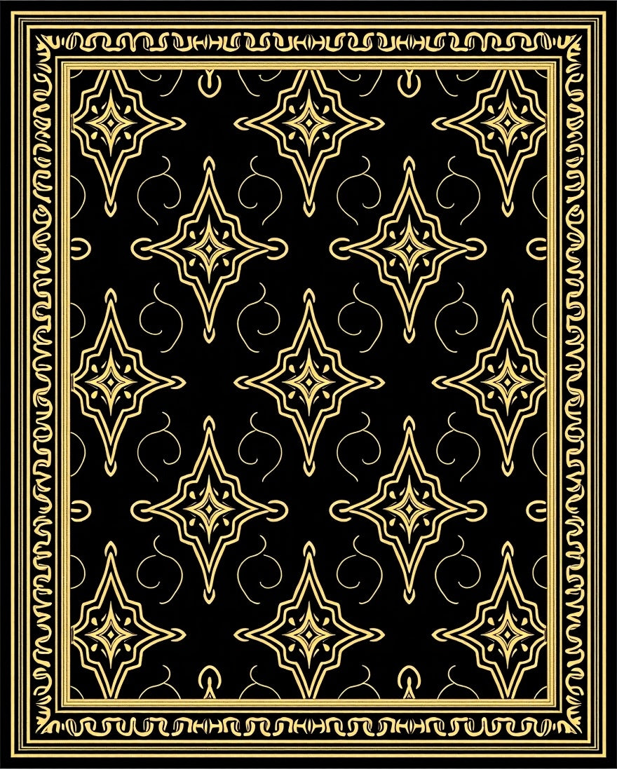 Gold Starburst Black Border Rug