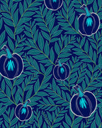 Deep Blue Pumpkin Leaf Arrangement Rug