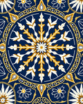 Deep Blue Golden Medallion Flower Rug