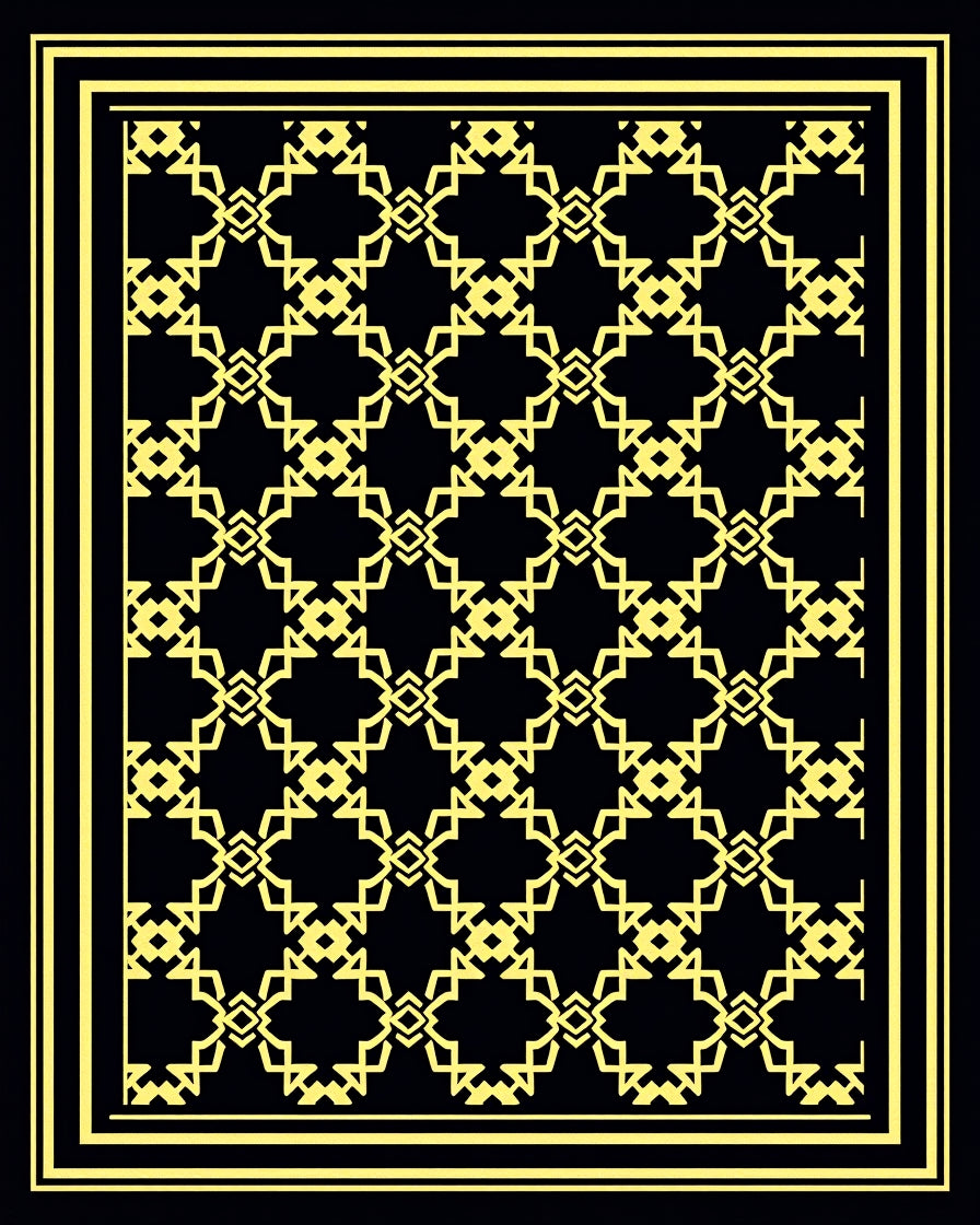 Art Deco Black Golden Geometric Lattice Rug