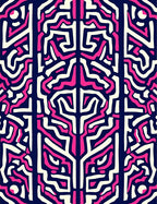 Abstract Pink Labyrinth Cream Navy Rectangles Rug