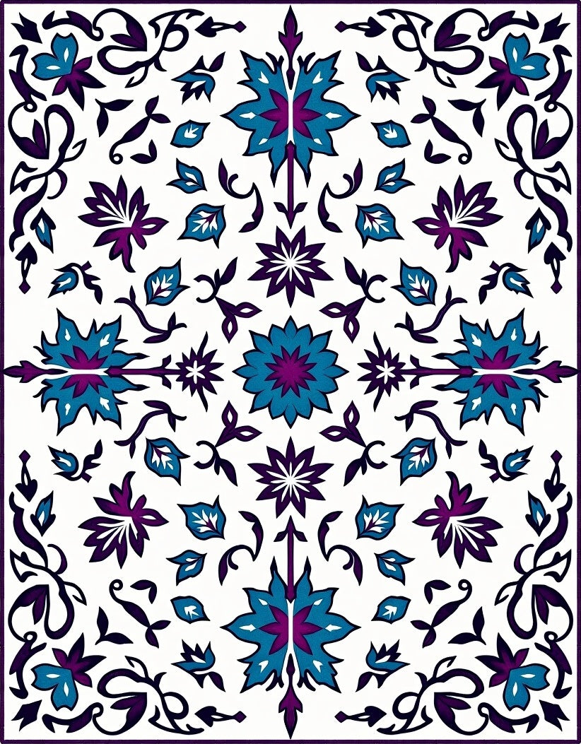 Vibrant Teal Purple Floral Medallion Rug