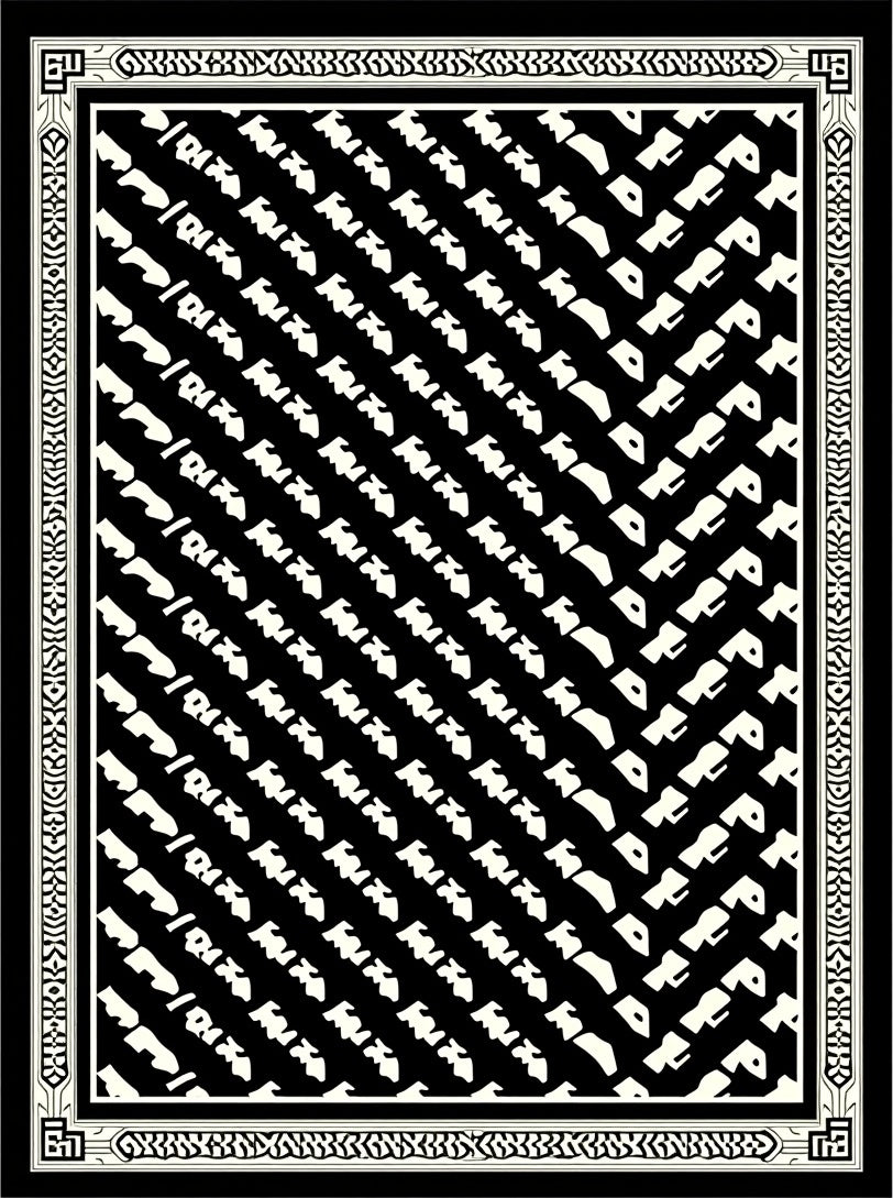 Black and Ivory Diagonal Abstract Rug