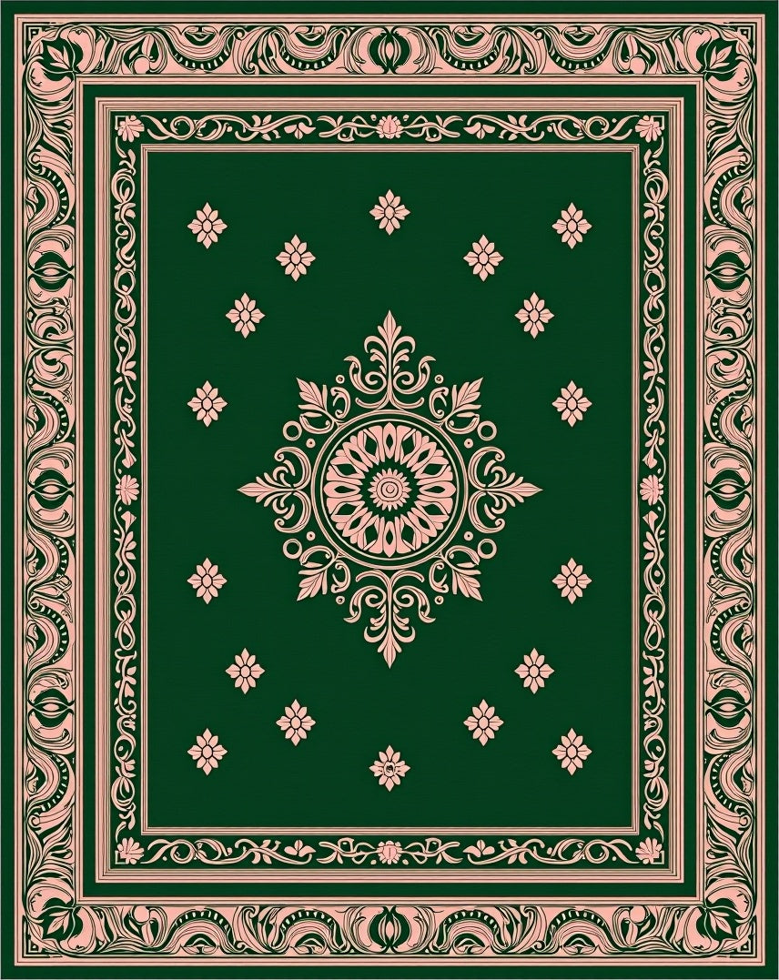 Emerald Pink Floral Medallion Border Rug