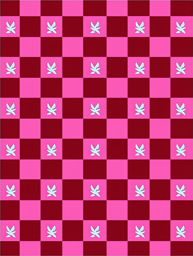 Pink Maroon Checkerboard Light Leaf Rug