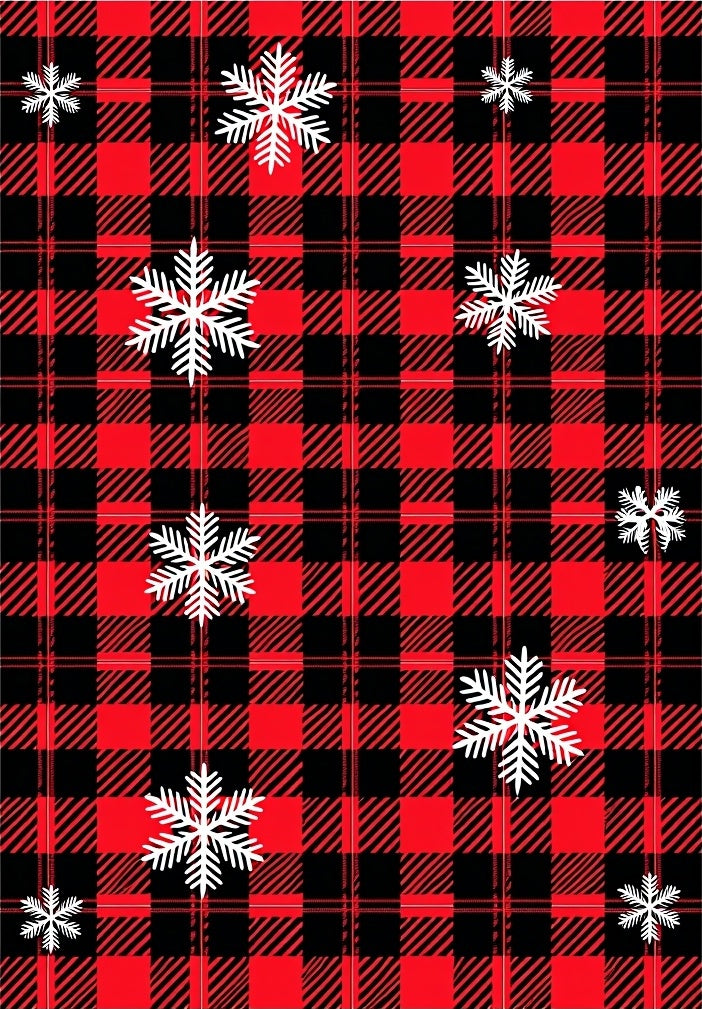 Red Black Buffalo Plaid Snowflakes Rug