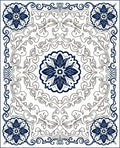 Navy Blue Floral Mandala Scrollwork Rug