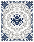 Navy Blue Floral Mandala Scrollwork Rug