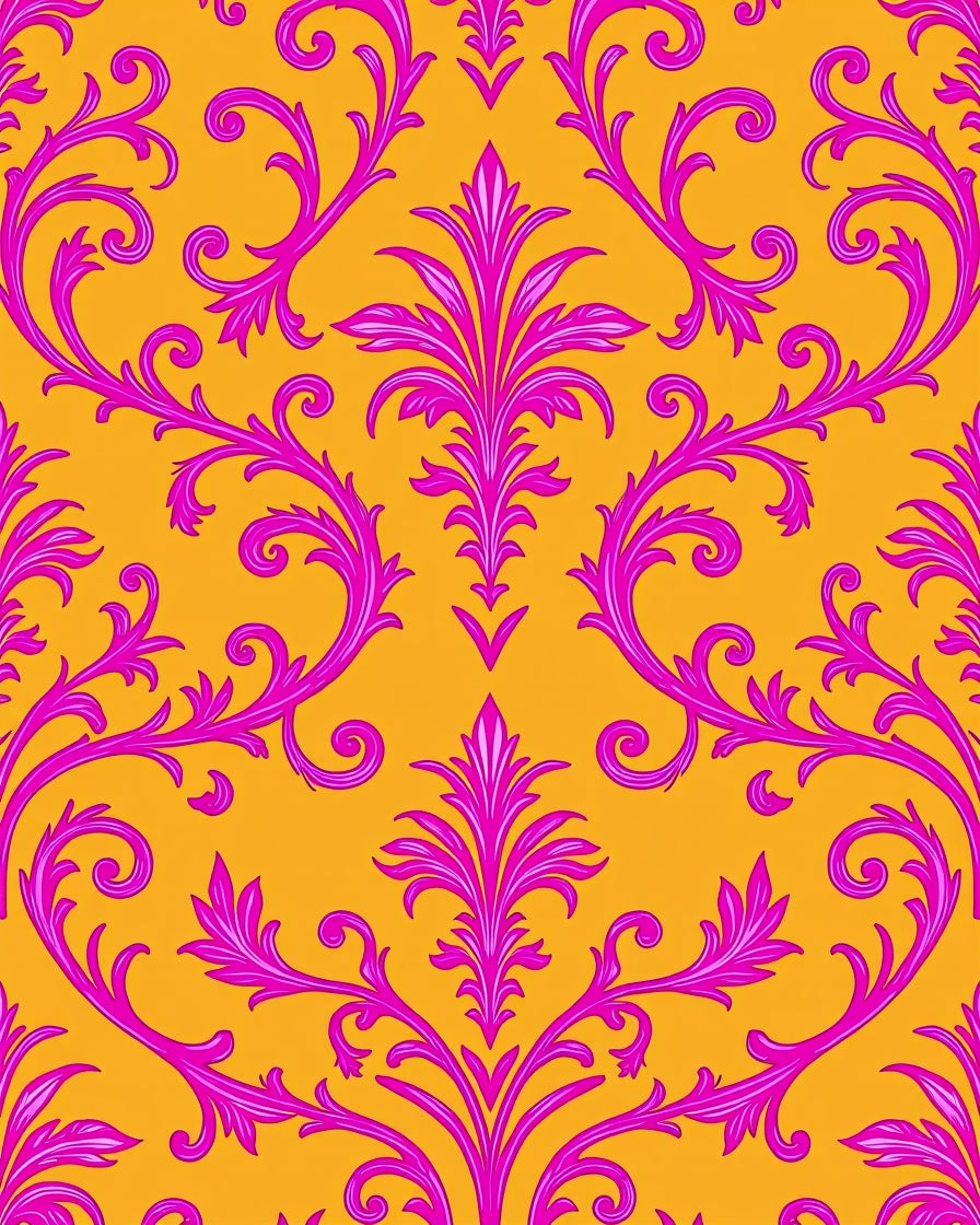 Baroque Pink Floral Ochre Rug