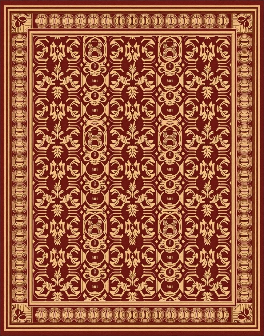 Rich Burgundy Golden Damask Border Rug