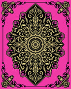 Vibrant Pink Black Gold Medallion Rug
