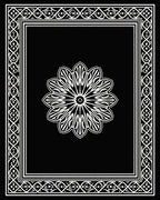 Black White Floral Medallion Border Rug