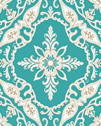 Aqua White Golden Acanthus Scroll Rug