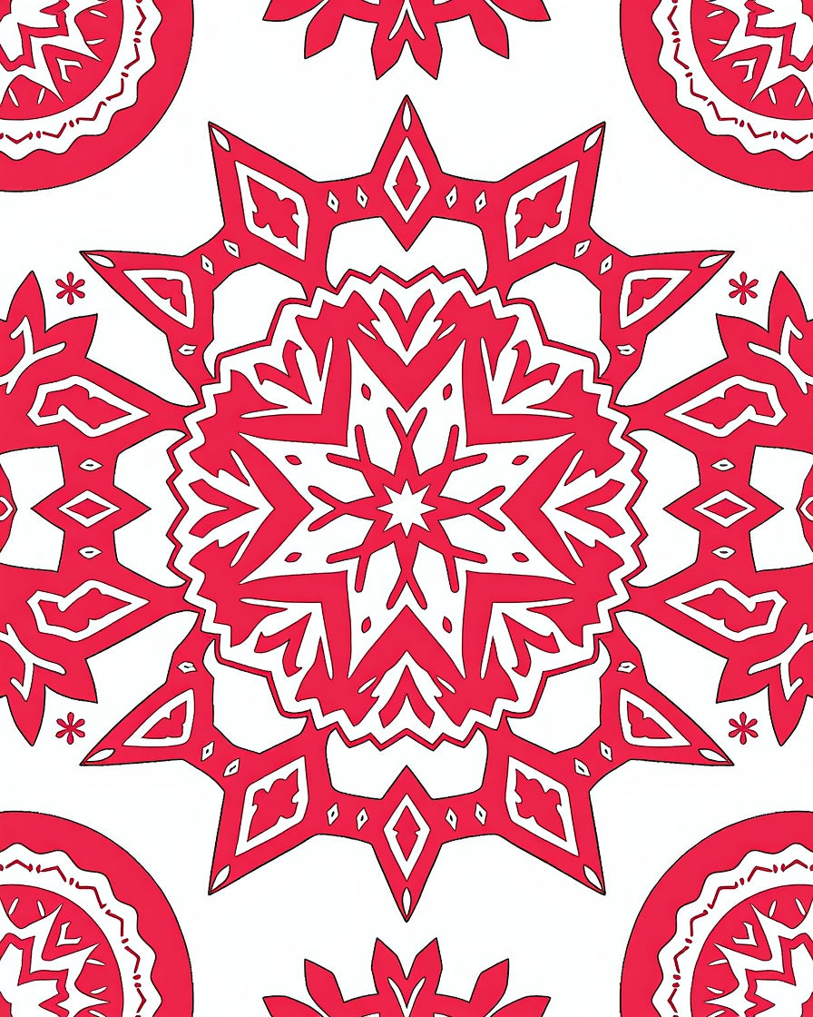 Crimson Starburst Geometric Mandala Rug