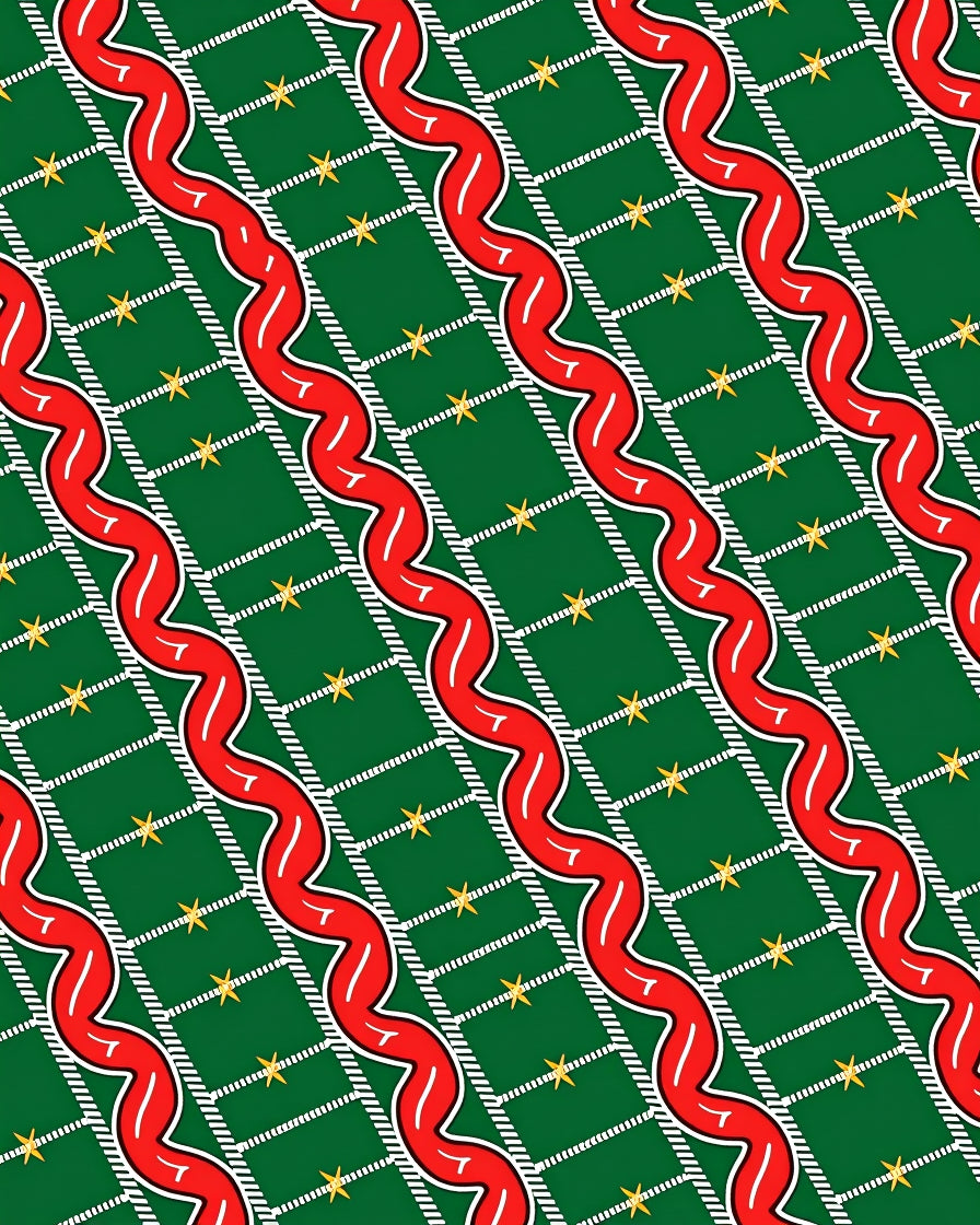 Green Red Wavy Stripe Star Plaid Rug