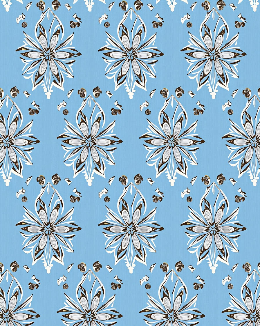 Light Blue Floral Starburst Medallion Rug