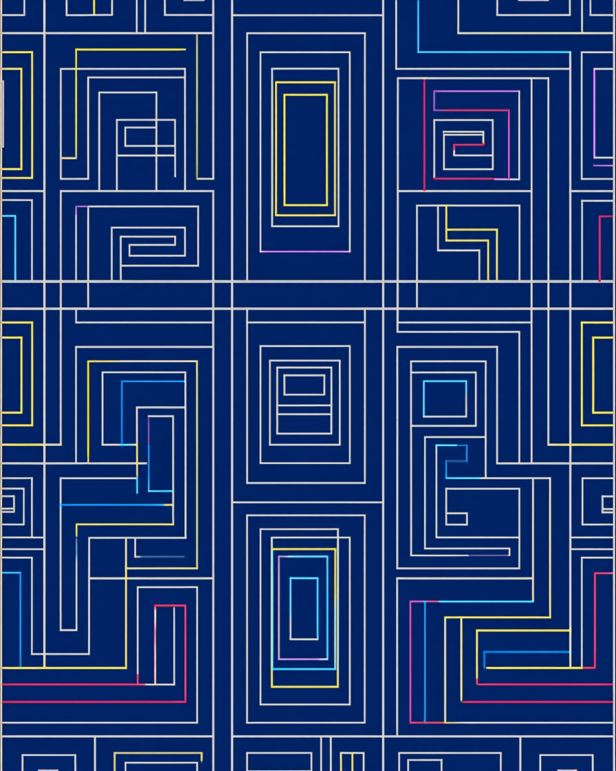 Modern Blue Geometric Labyrinth Rug