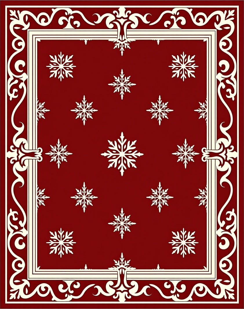Deep Red Snowflake Border Rug
