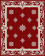 Deep Red Snowflake Border Rug