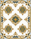 Intricate Gold Blue Floral Medallion Frame Rug