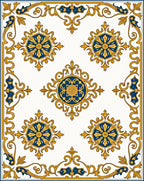 Intricate Gold Blue Floral Medallion Frame Rug