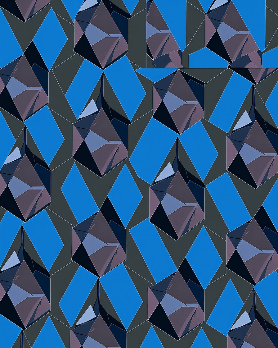 Deep Blue Geometric Crystal Facets Rug