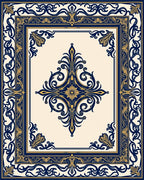 Ornate Navy Blue Golden Medallion Rug