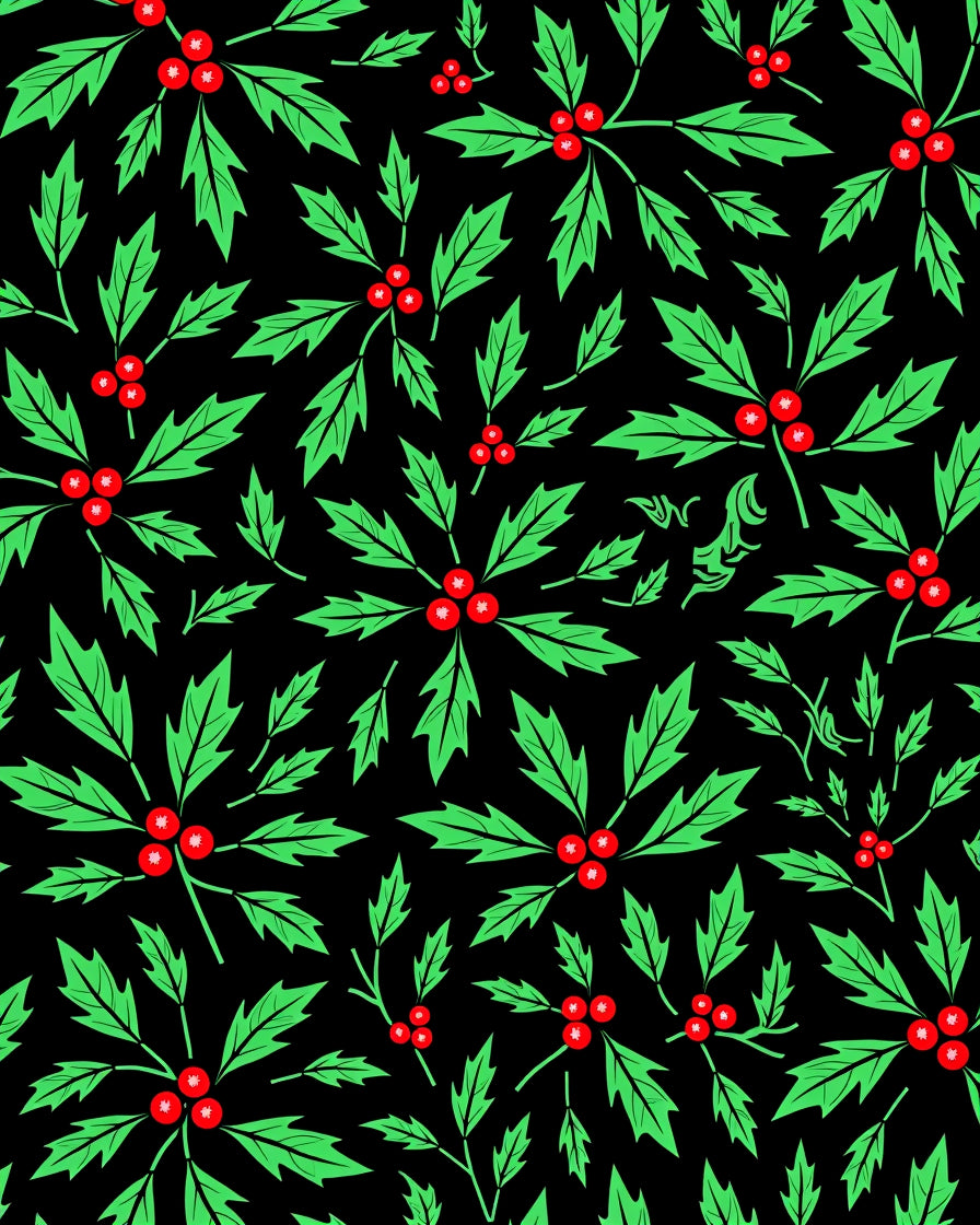 Green Red Holly Berry Pattern Rug