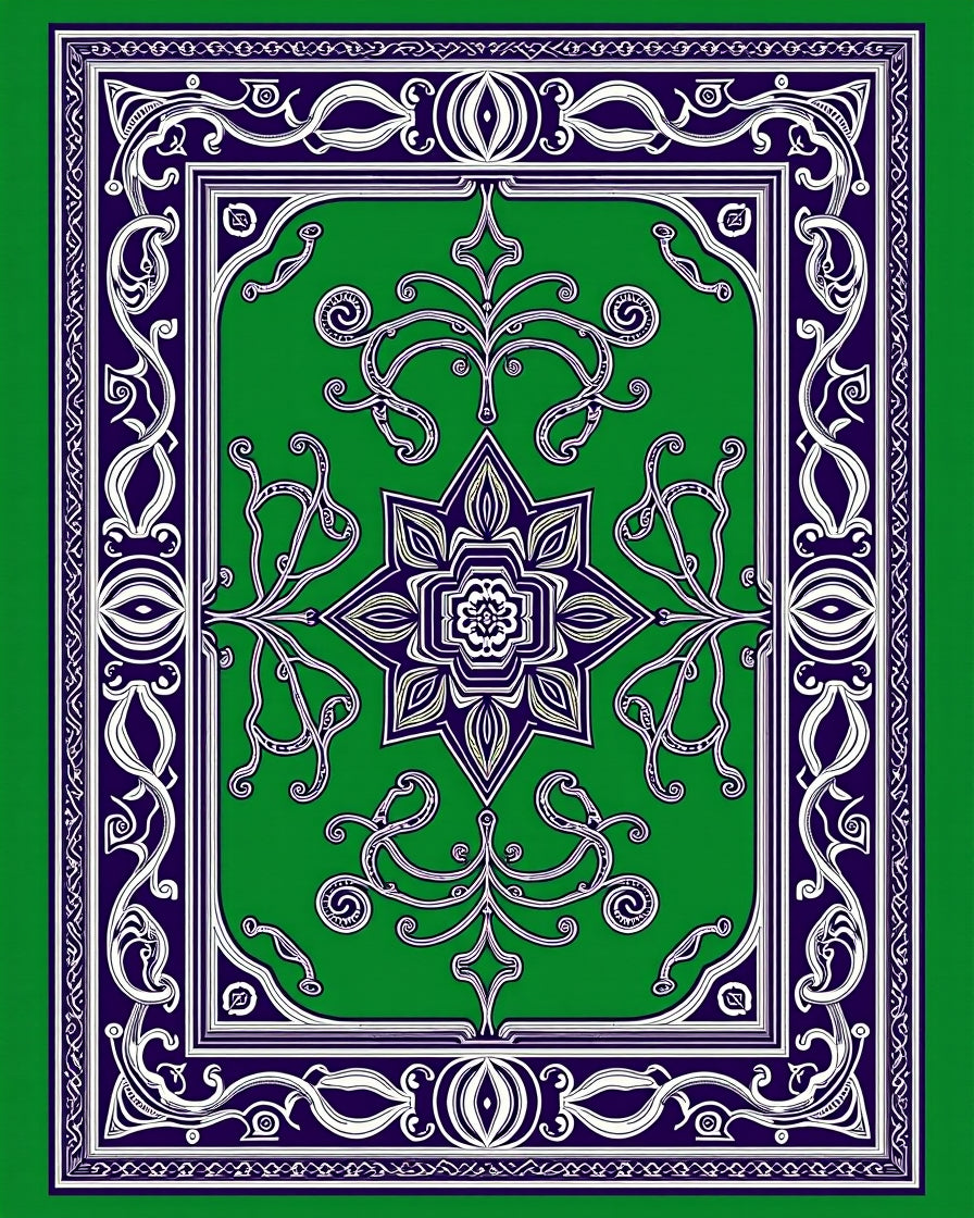 Emerald Green Floral Medallion Border Rug