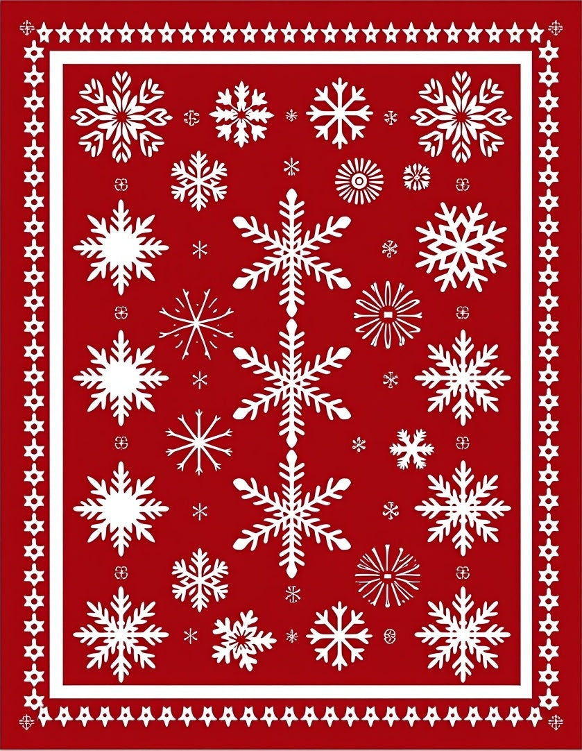 Red Snowflake Winter Wonderland Rug