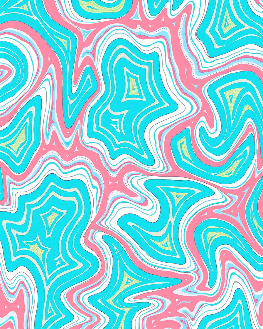 Vibrant Pink Teal Abstract Swirl Rug