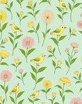 Yellow Birds Among Pink and Yellow Flowers Rug