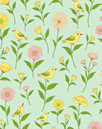 Yellow Birds Among Pink and Yellow Flowers Rug