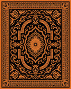 Orange Black Ornate Medallion Scroll Rug