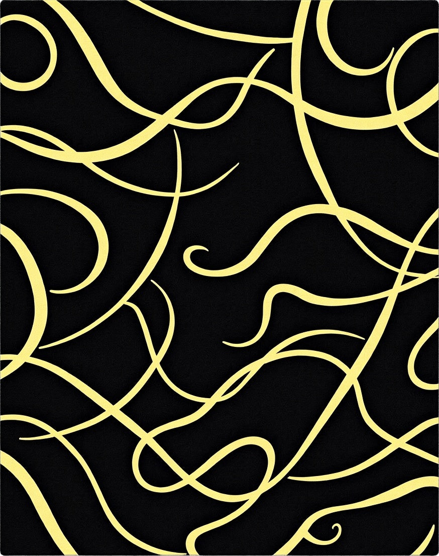 Golden Swirls on Black Canvas Rug