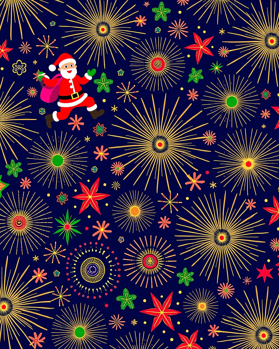 Santa Fireworks Holiday Night Rug
