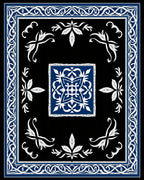 Ornate Blue White Black Medallion Rug