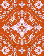 Vibrant Orange Floral Damask Rug