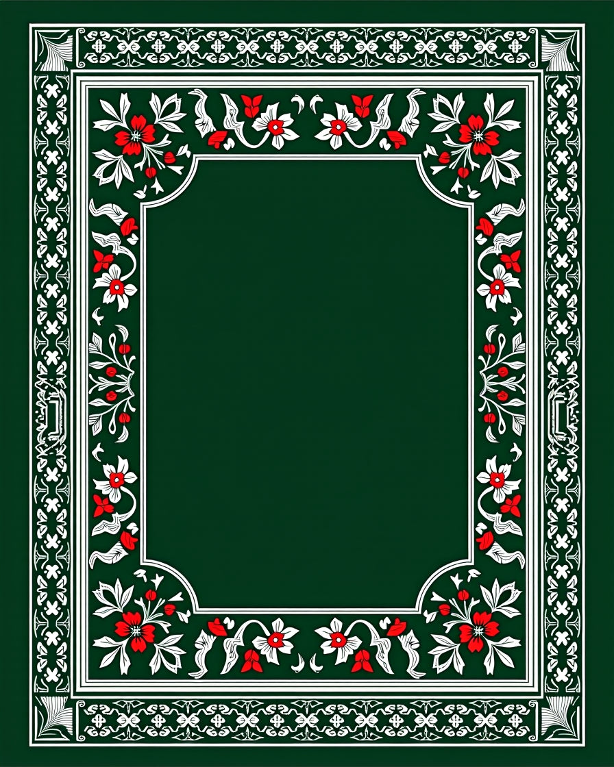 Ornate Crimson and White Floral Border Rug