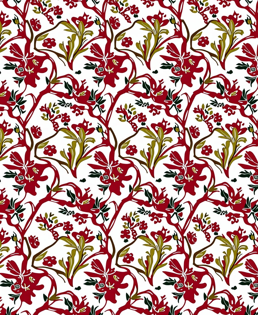 Crimson Scarlet Floral Vine Art Rug