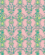 Pink Teal Yellow Botanical Vine Arrangement Rug