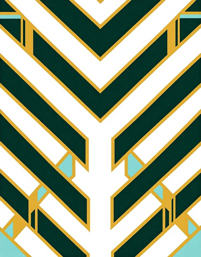 Geometric Teal Gold Chevron Inlay Rug