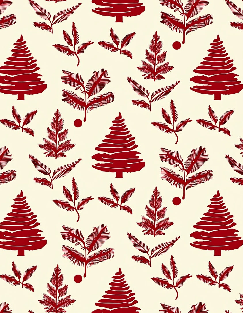 Crimson Pine Boughs and Trees Rug