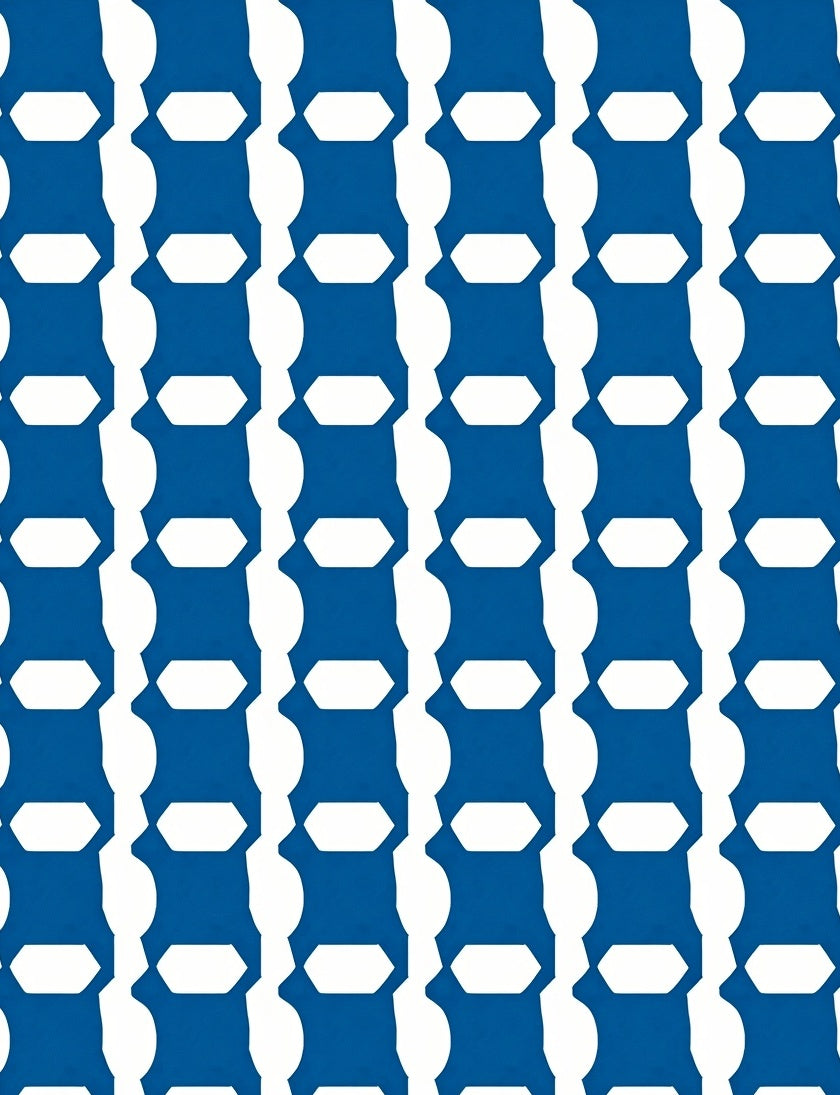 Modern Blue White Geometric Column Rug