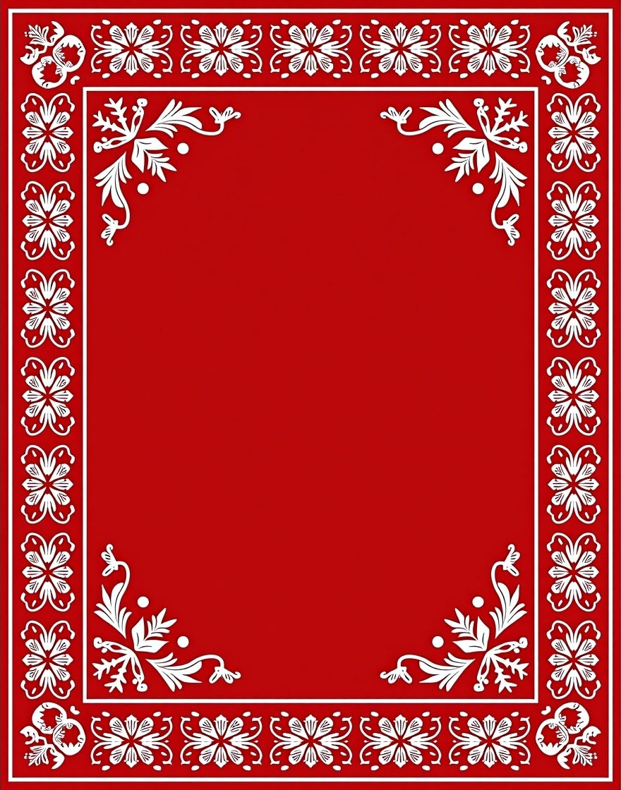 Crimson White Floral Scroll Border Rug